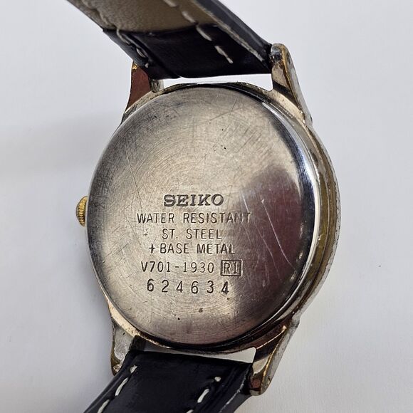 Seiko Women's Watch 24MM Gold Dial Gray Gold Case Black Leather Band New Battery - Picture 6 of 14